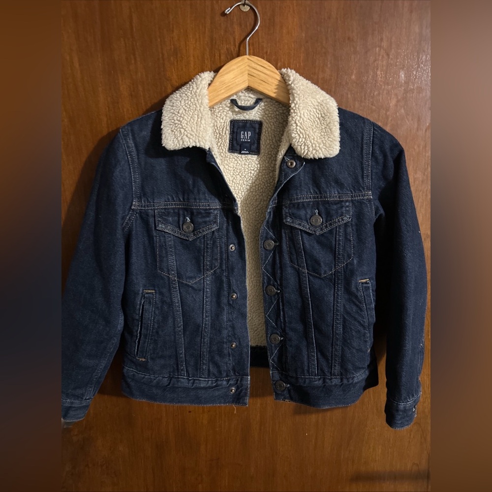 Gap Denim Trucker Jacket Kids Blue Sherpa Lined Size M